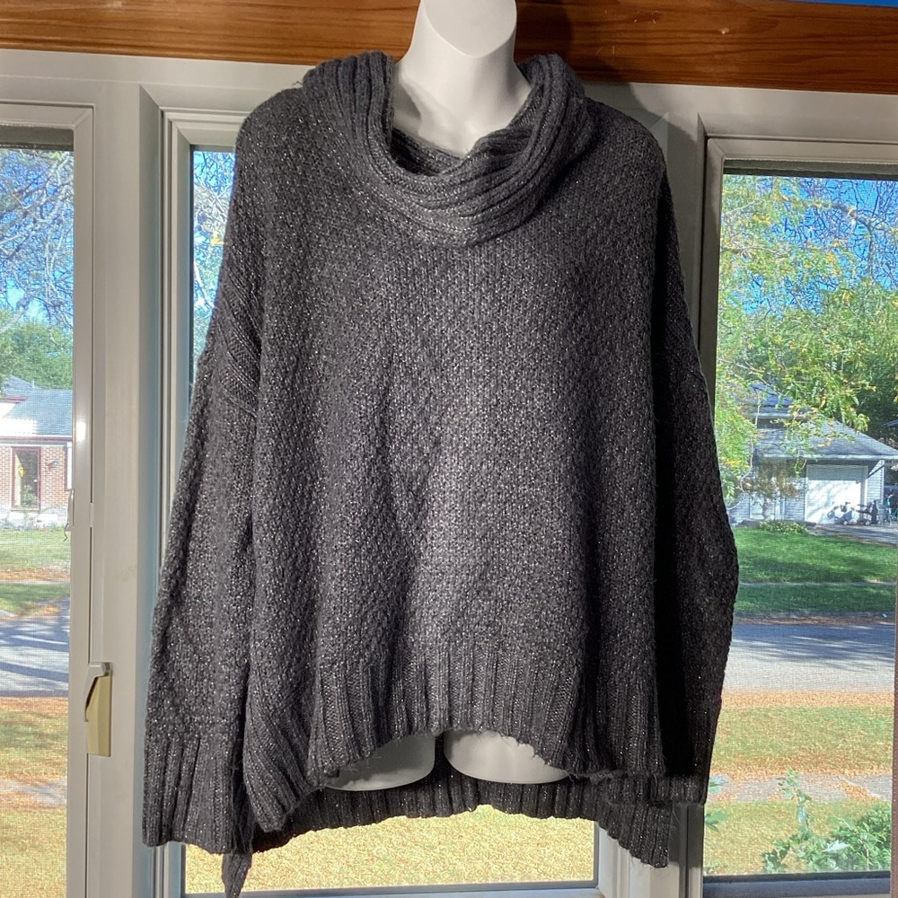 Jennifer Lopez Grey and Metallic Grey Cowl Neck Sweater Size Large